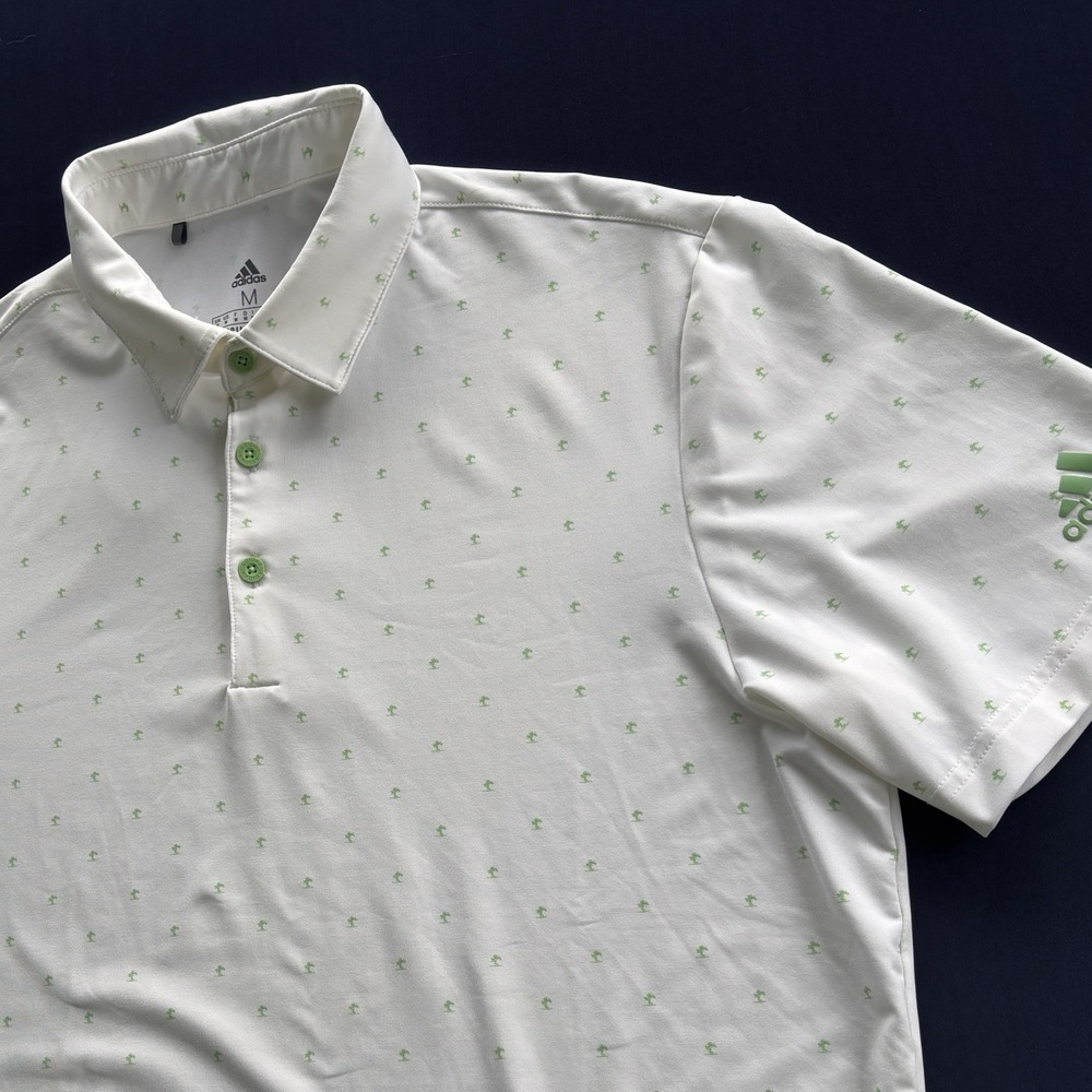 Adidas Primegreen‎ Golf Polo Shirt Men's Medium White Green Palm Trees M 01/21